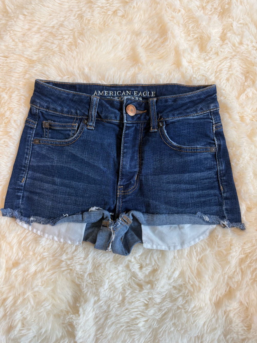 American Eagle Outfitters Indigo Frayed Hem Denim Shorts